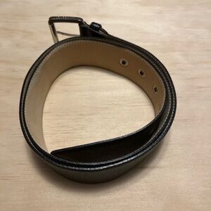 Longchamp Black Pebbled Leather Belt Silver Buckle Logo Detail